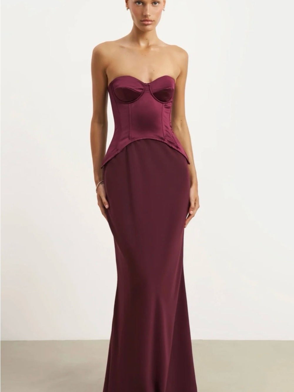 Strapless Corset Evening Gown in Burgundy